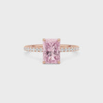 Rose gold Fancy Pink Radiant Cut Diamond Solitaire with Pavé Band