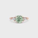 Rose gold Three-Stone Fancy Green Round Cut Diamond Ring with Trillion Side Stones