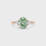 Rose gold Three-Stone Fancy Green Oval Cut Diamond Ring with Trillion Side Stones