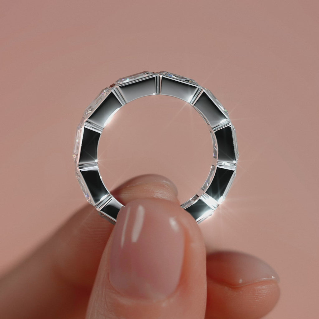 Platinum Radiant Diamond Full Eternity Band with Bezel Setting