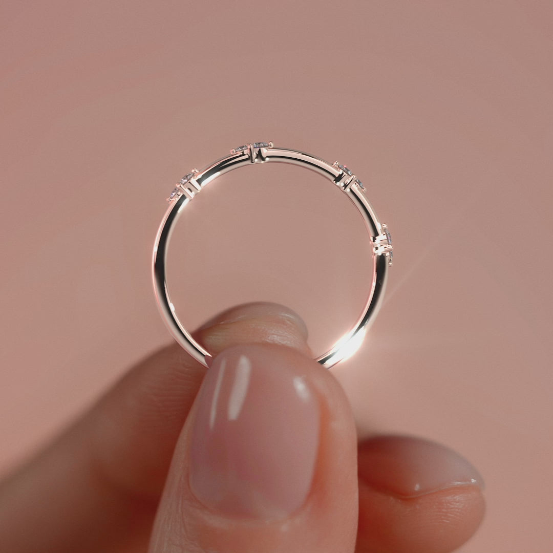 Rose gold Round Diamond Station Band with Prong Setting
