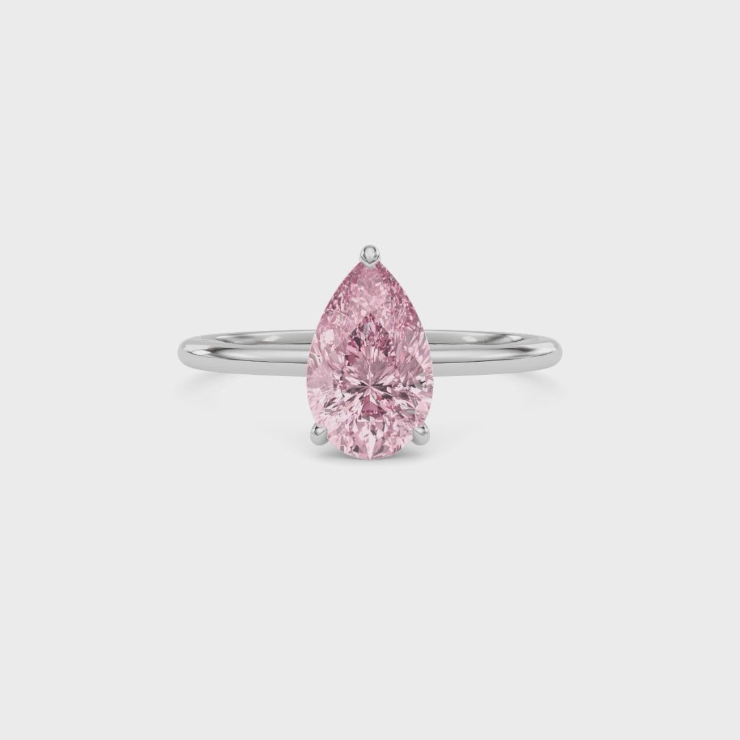 White gold Fancy Pink Pear Cut Diamond Hidden Halo Solitaire Engagement Ring with Prong Setting