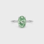 Silver Fancy Green Oval Cut Diamond Hidden Halo Solitaire Engagement Ring with Prong Setting