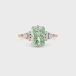 Rose gold Three-Stone Fancy Green Radiant Cut Diamond Ring with Heart Side Stones