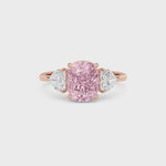 Rose gold Three-Stone Fancy Pink Cushion Cut Diamond Ring with Heart Side Stones