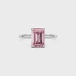 White gold Fancy Pink Emerald Cut Diamond Hidden Halo Solitaire Engagement Ring with Prong Setting