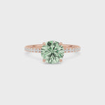 Rose gold Fancy Green Round Cut Diamond Solitaire with Pavé Band