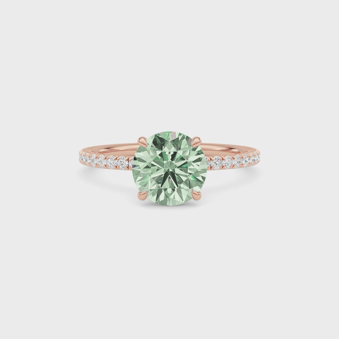 Rose gold Fancy Green Round Cut Diamond Solitaire with Pavé Band
