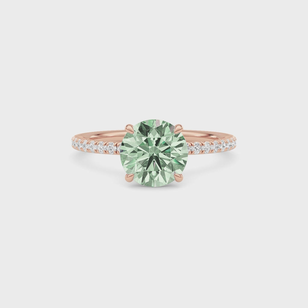 Rose gold Fancy Green Round Cut Diamond Solitaire with Pavé Band
