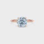 Rose gold Fancy Blue Round Cut Diamond Hidden Halo Solitaire Engagement Ring with Prong Setting