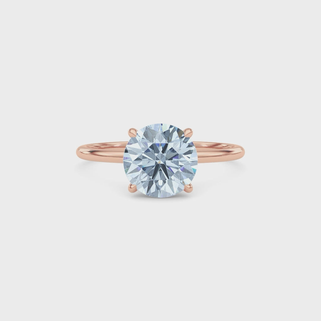 Rose gold Fancy Blue Round Cut Diamond Hidden Halo Solitaire Engagement Ring with Prong Setting