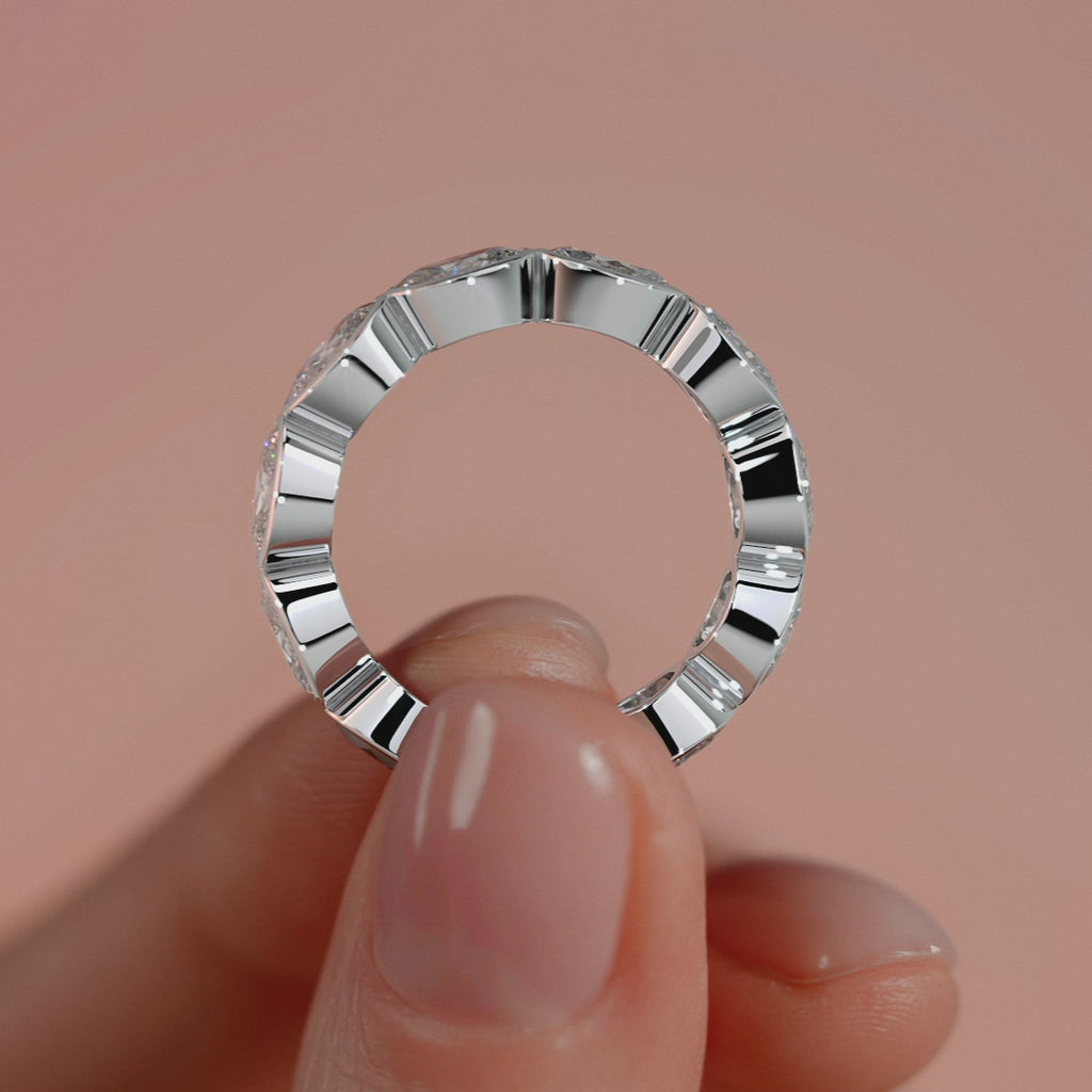 Silver East West Oval Bezel Diamond Eternity Band