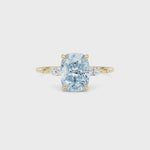 Yellow gold Fancy Blue Cushion Cut Diamond Marquise Side Stone Engagement Ring