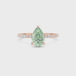 Rose gold Fancy Green Pear Cut Diamond Solitaire with Pavé Band