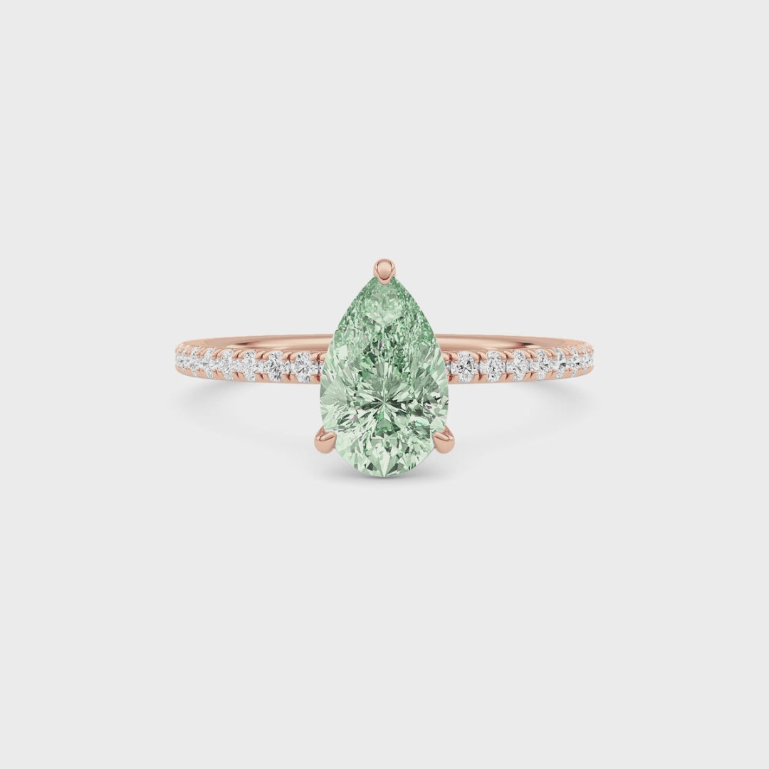 Rose gold Fancy Green Pear Cut Diamond Solitaire with Pavé Band