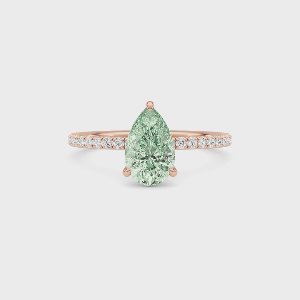 Rose gold Fancy Green Pear Cut Diamond Solitaire with Pavé Band