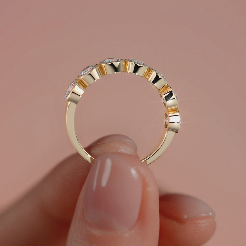 Yellow gold Cushion Half Bezel Diamond Eternity Band