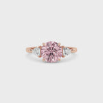 Rose gold Three-Stone Fancy Pink Round Cut Diamond Ring with Trillion Side Stones