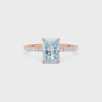 Rose gold Fancy Blue Radiant Cut Diamond Solitaire with Pavé Band