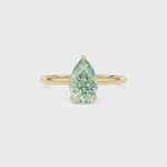 Yellow gold Fancy Green Pear Cut Diamond Hidden Halo Solitaire Engagement Ring with Prong Setting