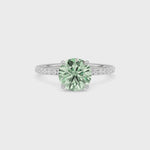 Silver Fancy Green Round Cut Diamond Solitaire with Pavé Band