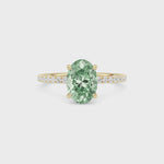 Yellow gold Fancy Green Oval Cut Diamond Solitaire with Pavé Band