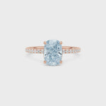Rose gold Fancy Blue Cushion Cut Diamond Solitaire with Pavé Band