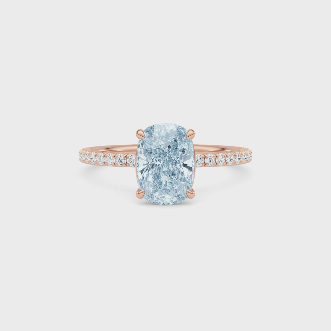 Rose gold Fancy Blue Cushion Cut Diamond Solitaire with Pavé Band
