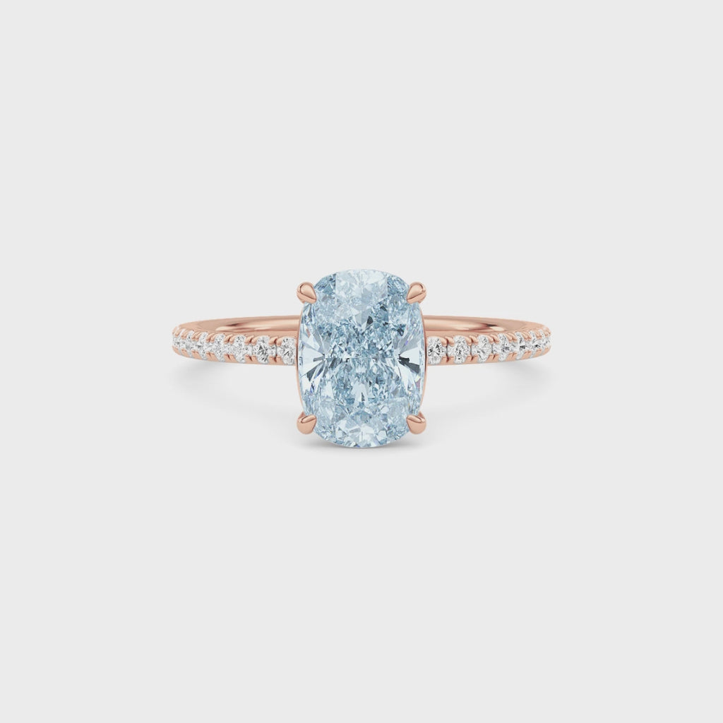 Rose gold Fancy Blue Cushion Cut Diamond Solitaire with Pavé Band