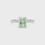 Silver Fancy Green Radiant Cut Diamond Solitaire with Pavé Band