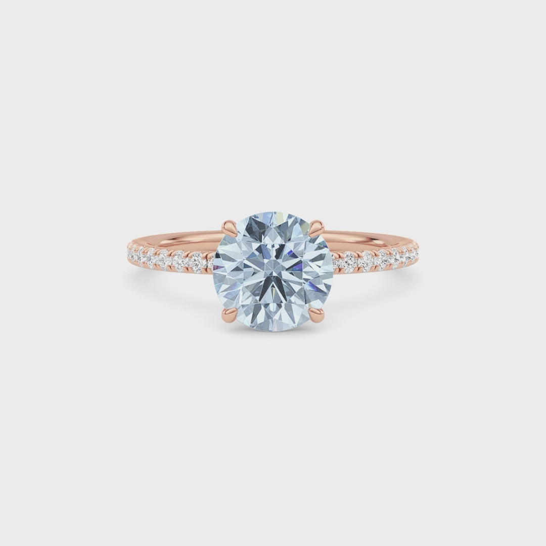 Rose gold Fancy Blue Round Cut Diamond Solitaire with Pavé Band