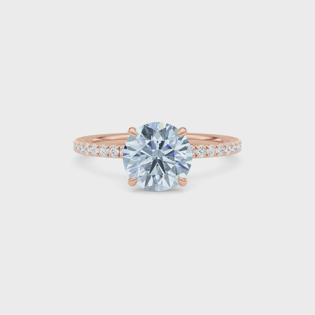 Rose gold Fancy Blue Round Cut Diamond Solitaire with Pavé Band