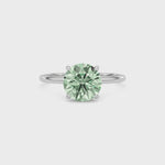 Platinum Fancy Green Round Cut Diamond Hidden Halo Solitaire Engagement Ring with Prong Setting