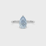 Silver Fancy Blue Pear Cut Diamond Hidden Halo Solitaire Engagement Ring with Prong Setting