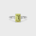 Yellow gold Three-Stone Fancy Yellow Emerald Cut Diamond Ring with Tapered Baguette Side Stones