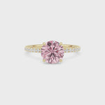 Yellow gold Fancy Pink Round Cut Diamond Solitaire with Pavé Band