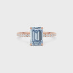 Rose gold Fancy Blue Emerald Cut Diamond Solitaire with Pavé Band