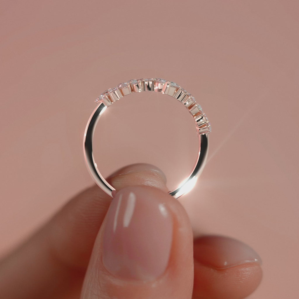 Rose gold Pear and Round Diamond Curved Band with Prong Setting