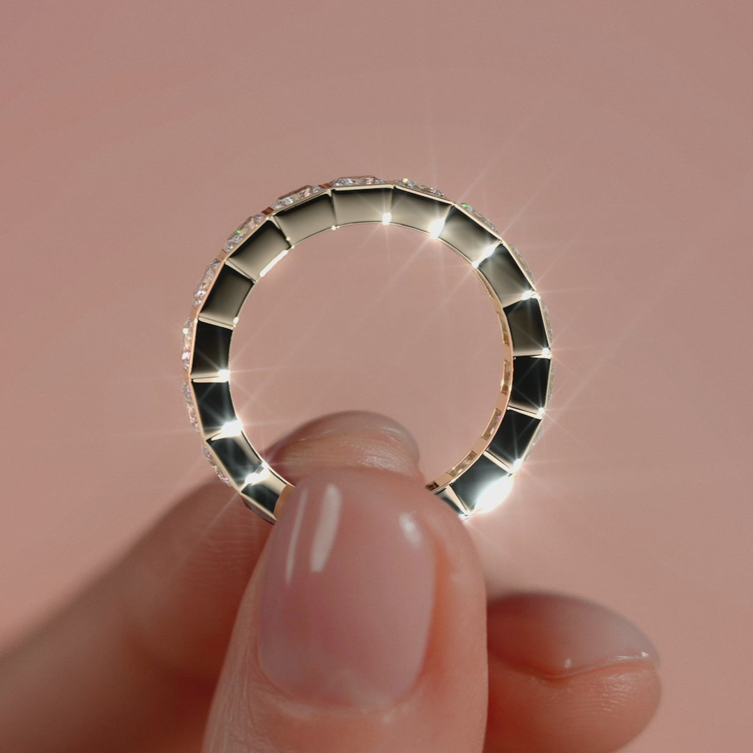 Yellow gold Princess Bezel Diamond Eternity Band