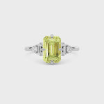 Yellow gold Three-Stone Fancy Yellow Emerald Cut Diamond Ring with Heart Side Stones