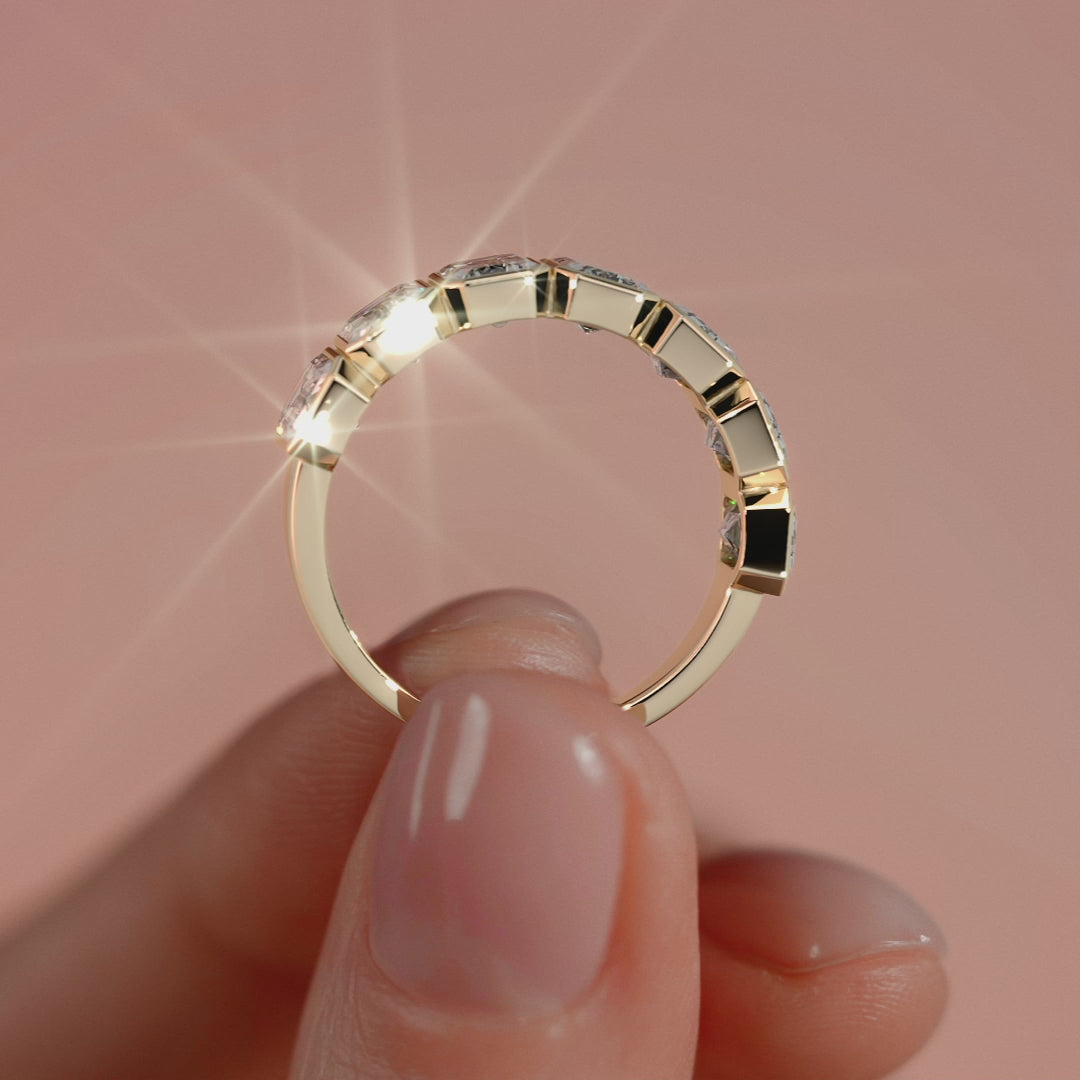 Yellow gold Emerald Half Bezel Diamond Eternity Band
