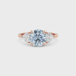 Rose gold Three-Stone Fancy Blue Round Cut Diamond Ring with Heart Side Stones
