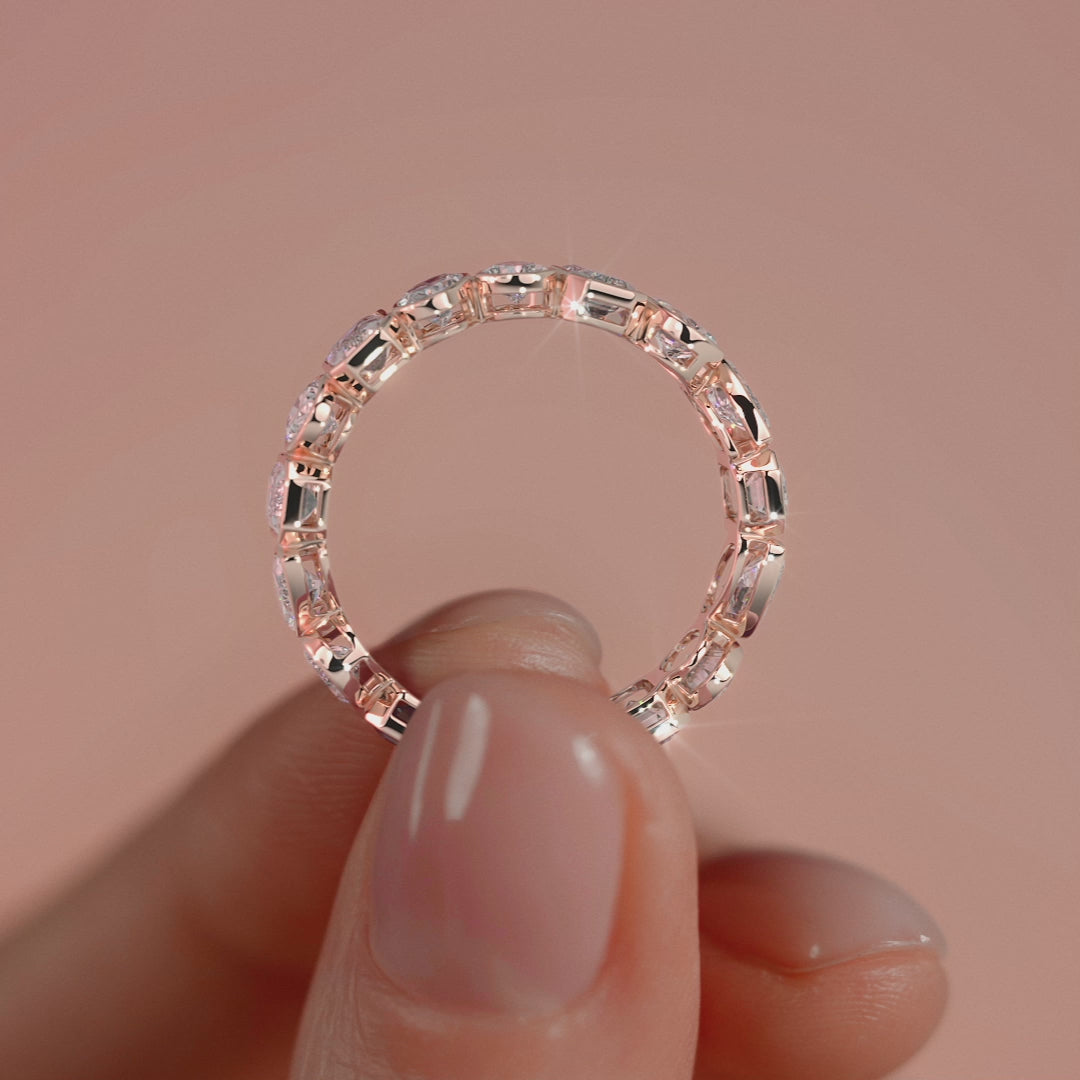 Rose gold Multi Shape Diamond Eternity Band with Bezel Setting