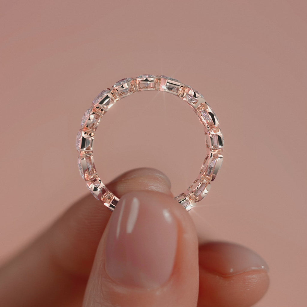 Rose gold Multi Shape Diamond Eternity Band with Bezel Setting