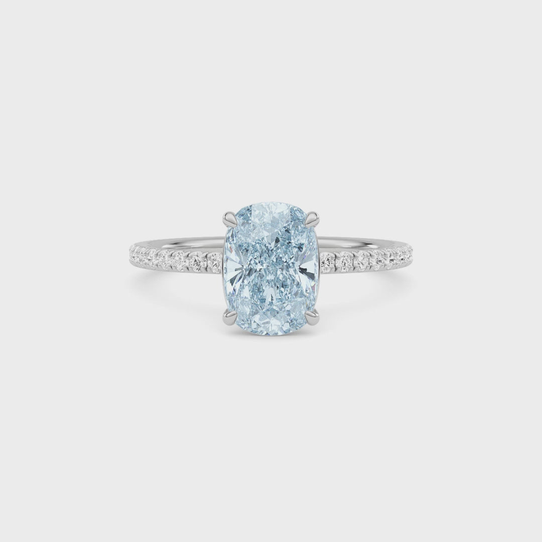 Platinum Fancy Blue Cushion Cut Diamond Solitaire with Pavé Band