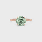 Rose gold Fancy Green Round Cut Diamond Hidden Halo Solitaire Engagement Ring with Prong Setting