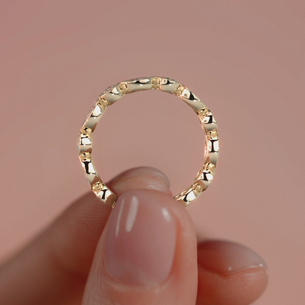 Yellow gold Marquise and Round Diamond Bezel Eternity Band