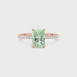 Rose gold Fancy Green Radiant Cut Diamond Solitaire with Pavé Band