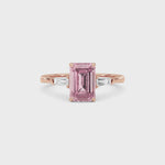 Rose gold Three-Stone Fancy Pink Emerald Cut Diamond Ring with Tapered Baguette Side Stones