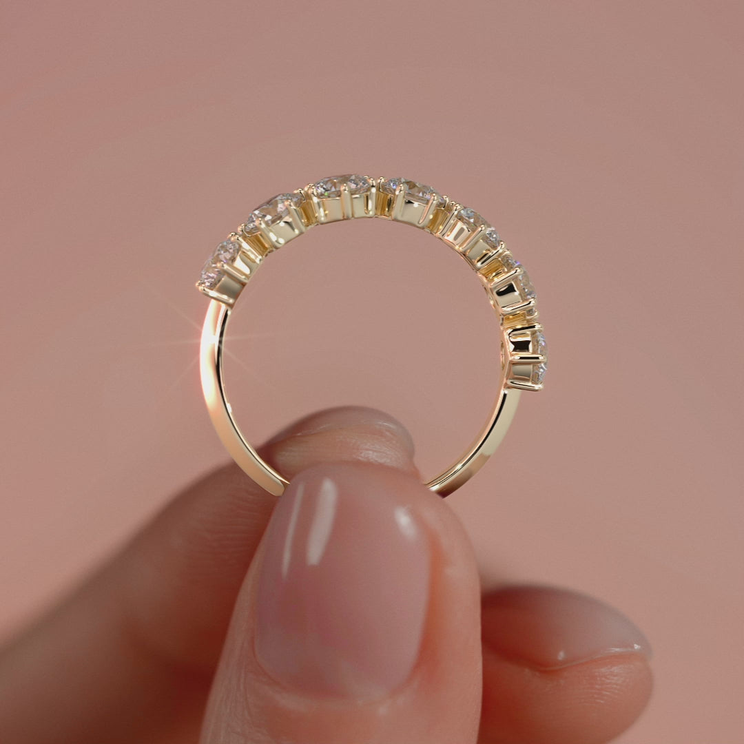 Yellow gold Round Diamond Half Eternity Band with Graduated Prong Setting